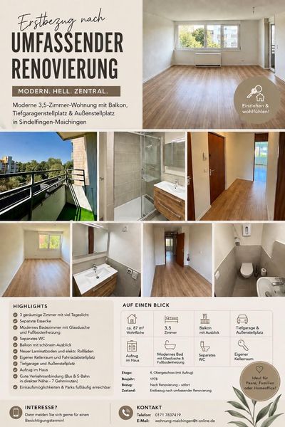 Exposé – Modernisierte 3,5-Zimmer-Wohnung mit Balkon und Tiefgaragenstellplatz in Maichingen